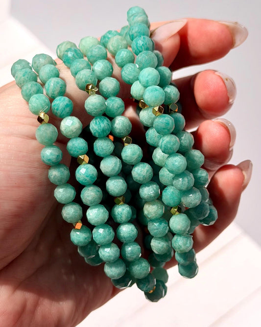 Amazonite Bracelet with Gold Plated Accent Beads | 6mm Amazonite Bracelets | Gemstone Bracelet