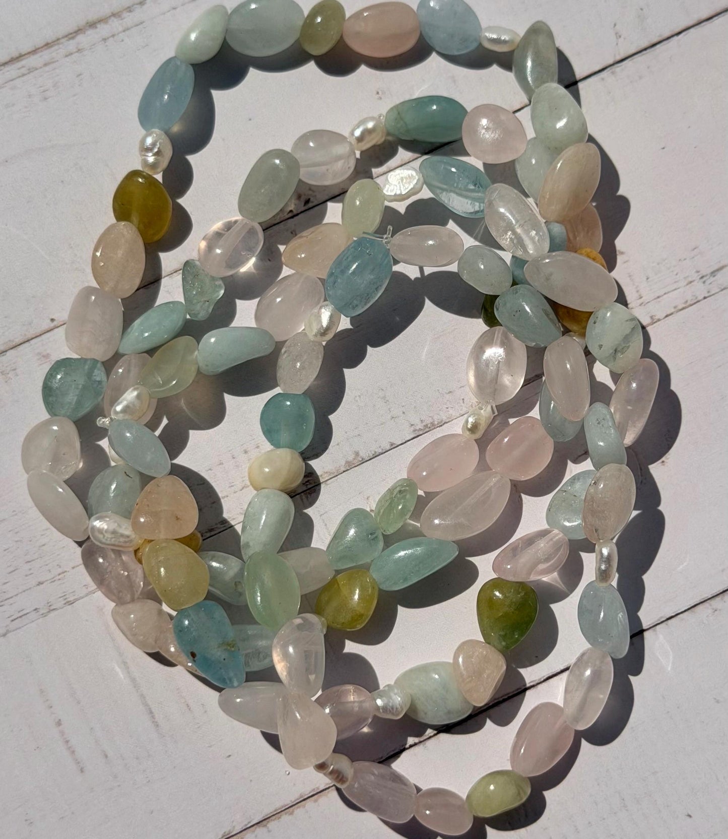 Morganite with Pearl Bracelet | Morganite Bracelet with Pearls | Stretchy Beryl Bracelet