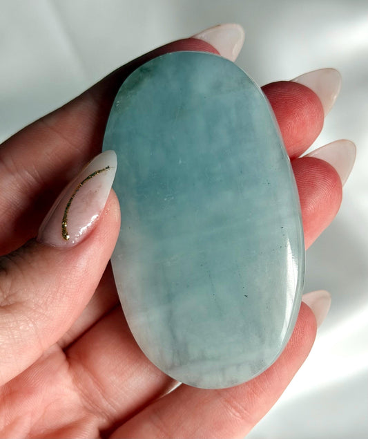 Aquamarine Palmstone | Natural Blue Aquamarine Crystal from Madagascar | Polished Worry Stone | Meditation Crystal