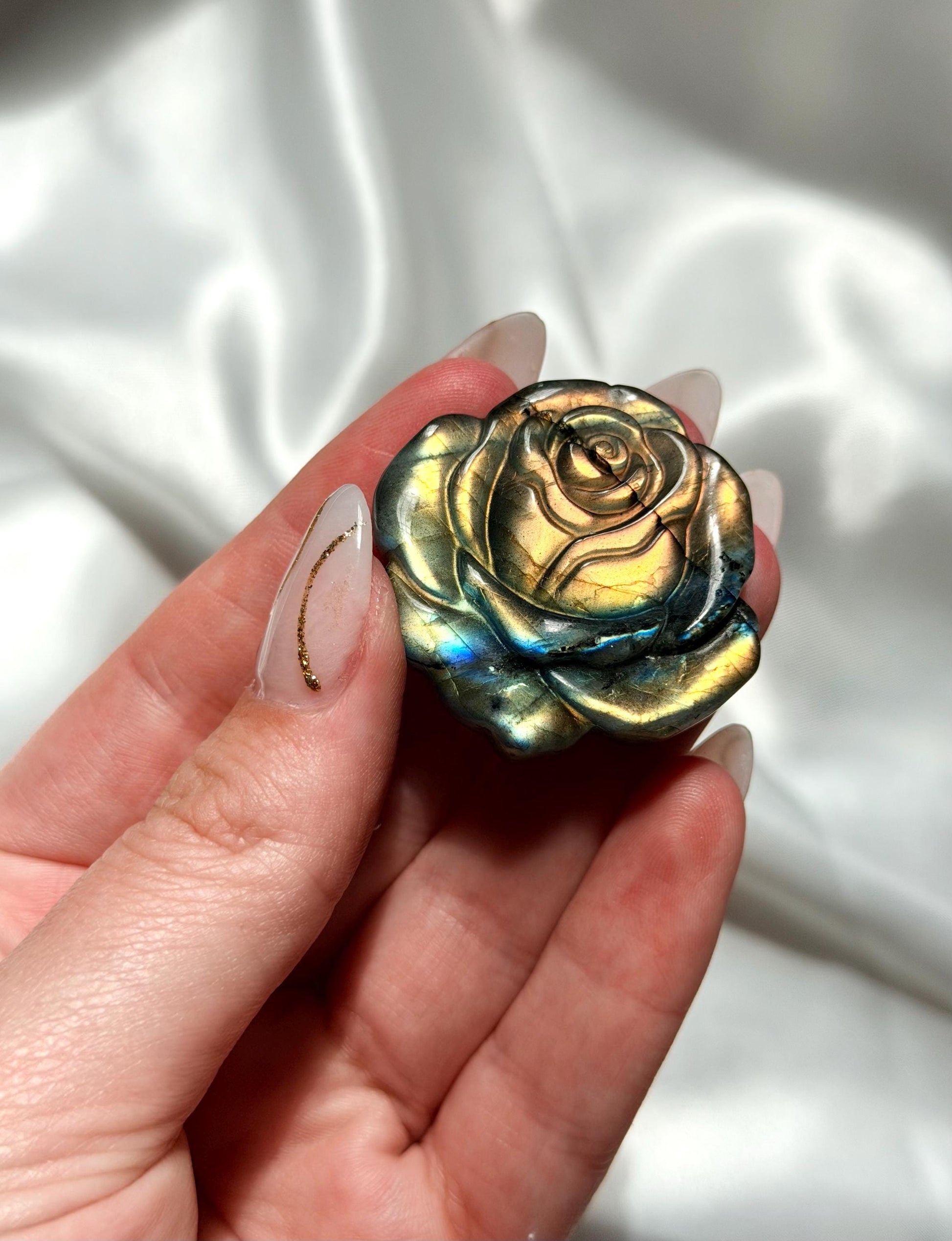 Flashy Labradorite Rose Carving | Natural Labradorite Crystal Rose from Madagascar | Blue Flash Gemstone | Crystal Flower