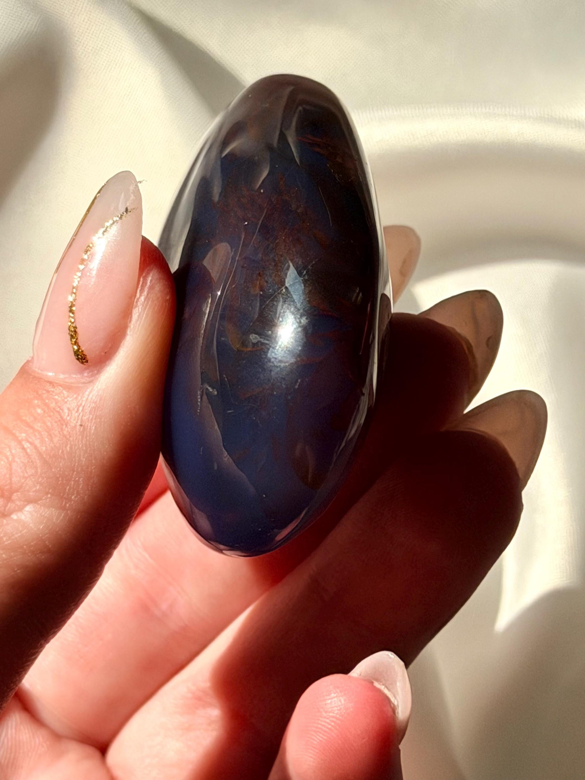 Blue Flower Agate Palm Stone | Natural Blue Flower Agate Crystal | Healing Crystal for Calm & Growth | Meditation Worry Stone