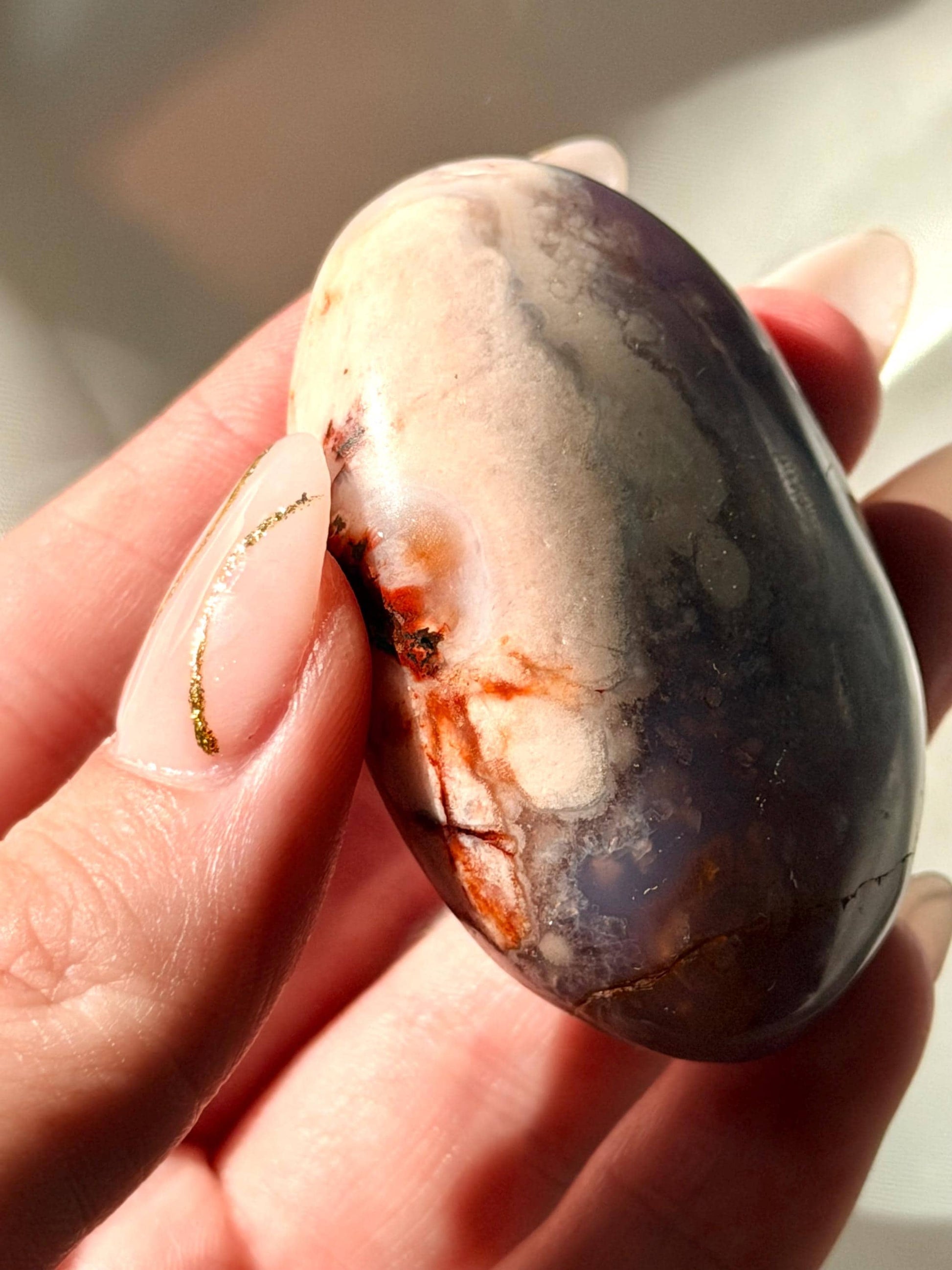 Blue Flower Agate Palm Stone | Natural Blue Flower Agate Crystal | Healing Crystal for Calm & Growth | Meditation Worry Stone