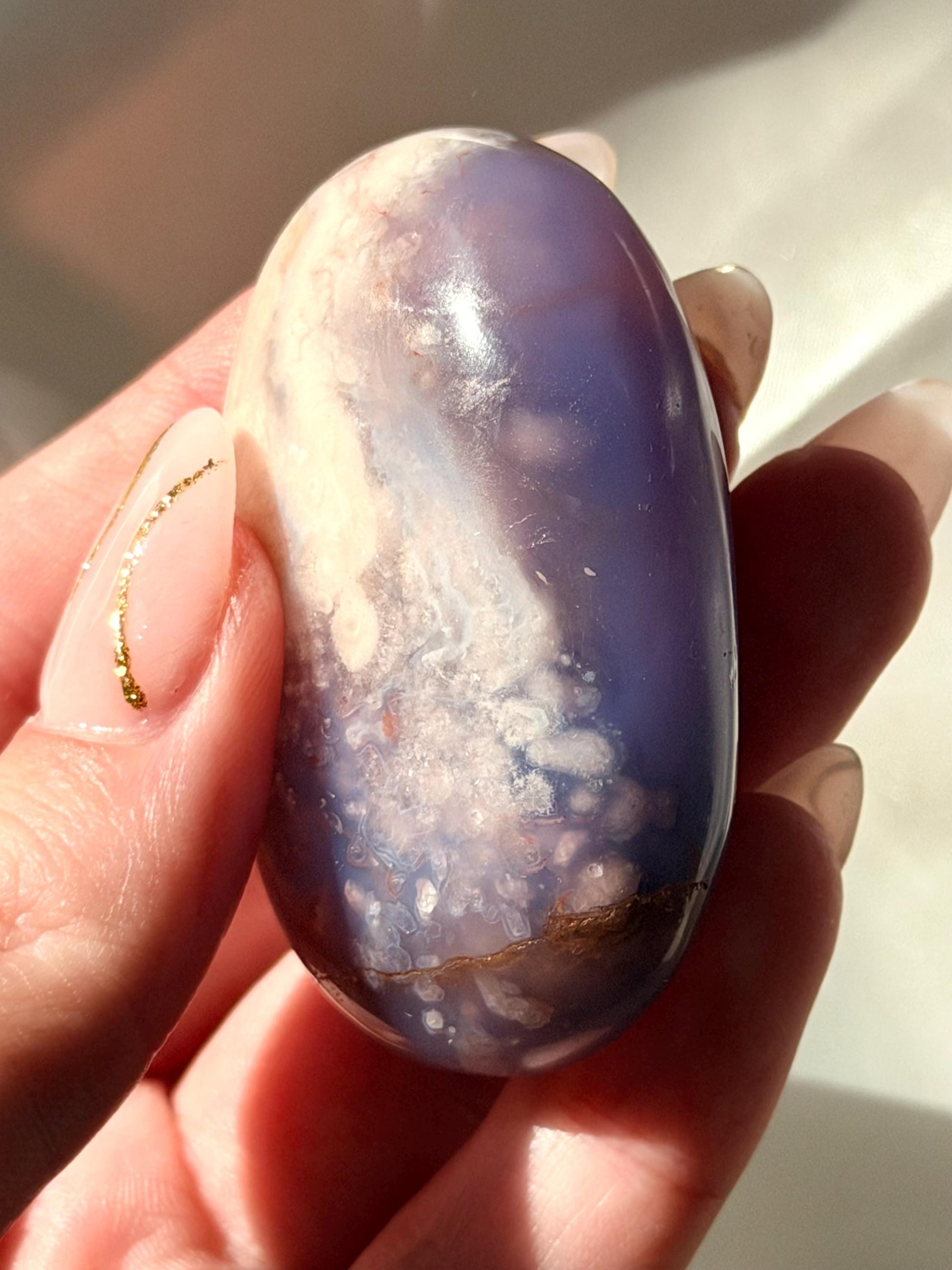 Blue Flower Agate Palm Stone | Natural Blue Flower Agate Crystal | Healing Crystal for Calm & Growth | Meditation Worry Stone