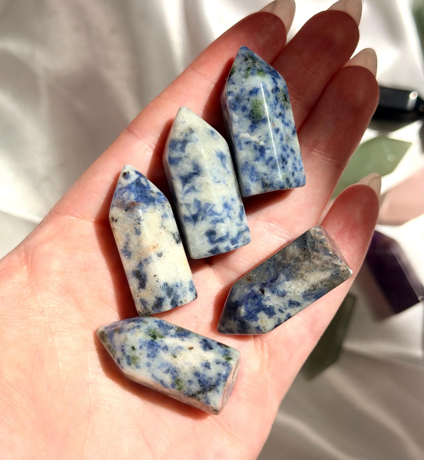 Mini Crystal Tower | Green Aventurine, Rose Quartz, Amethyst, Sodalite & Black Obsidian | Healing Crystal Point | Small Gemstone Tower |