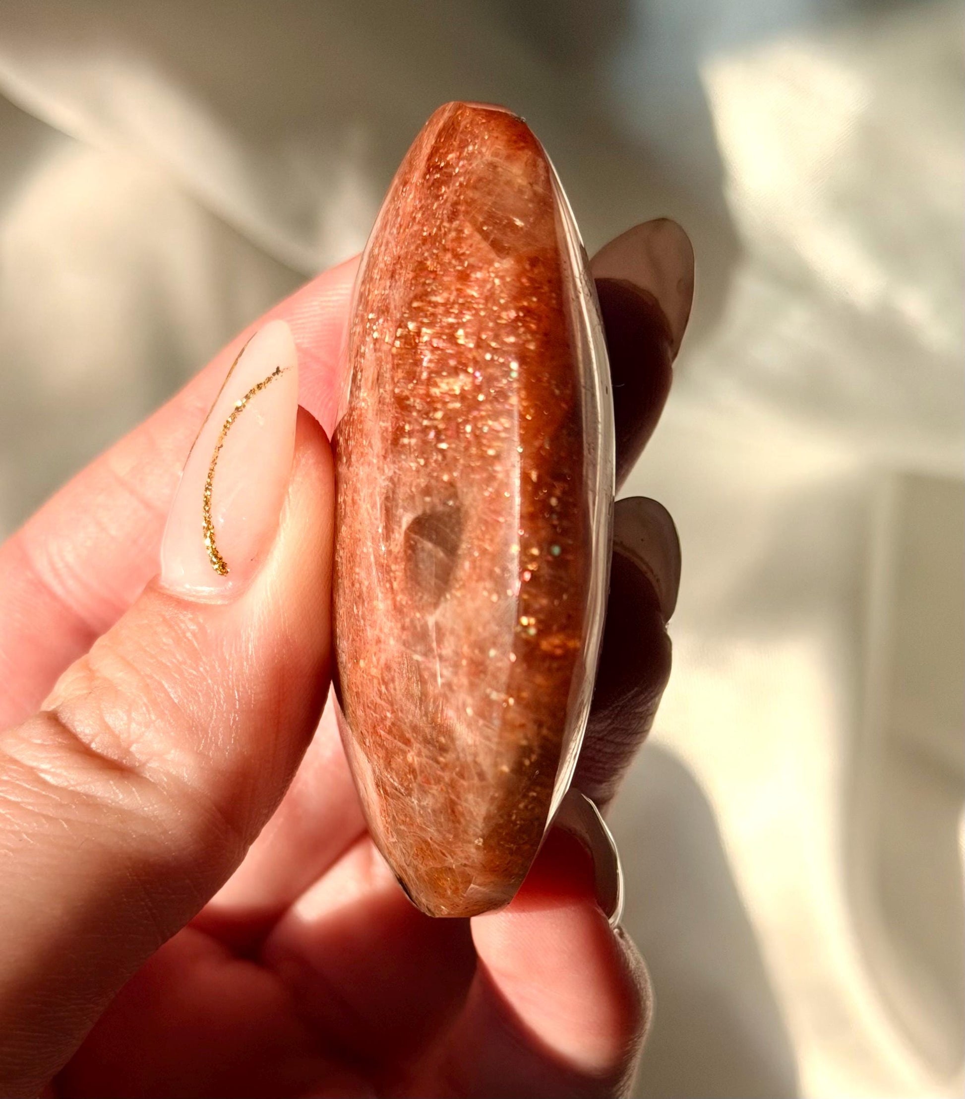Beautiful Sunstone with Smoky Quartz Palmstone | White Flash Sunstone with Sparkle | Flashy Sunstone Palm Stone