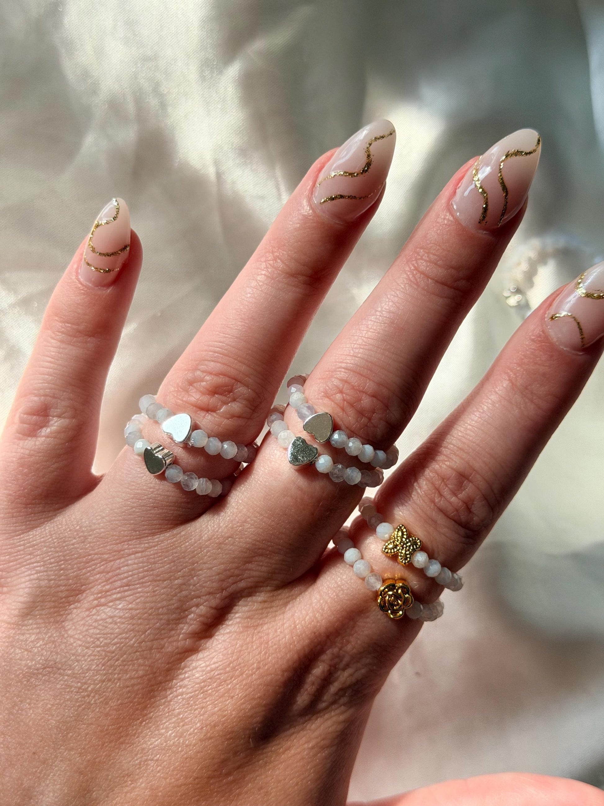 Beautiful Blue Lace Agate Beaded Ring | 2-3mm Blue Lace Agate Gemstone Ring | Beaded Gemstone Rings