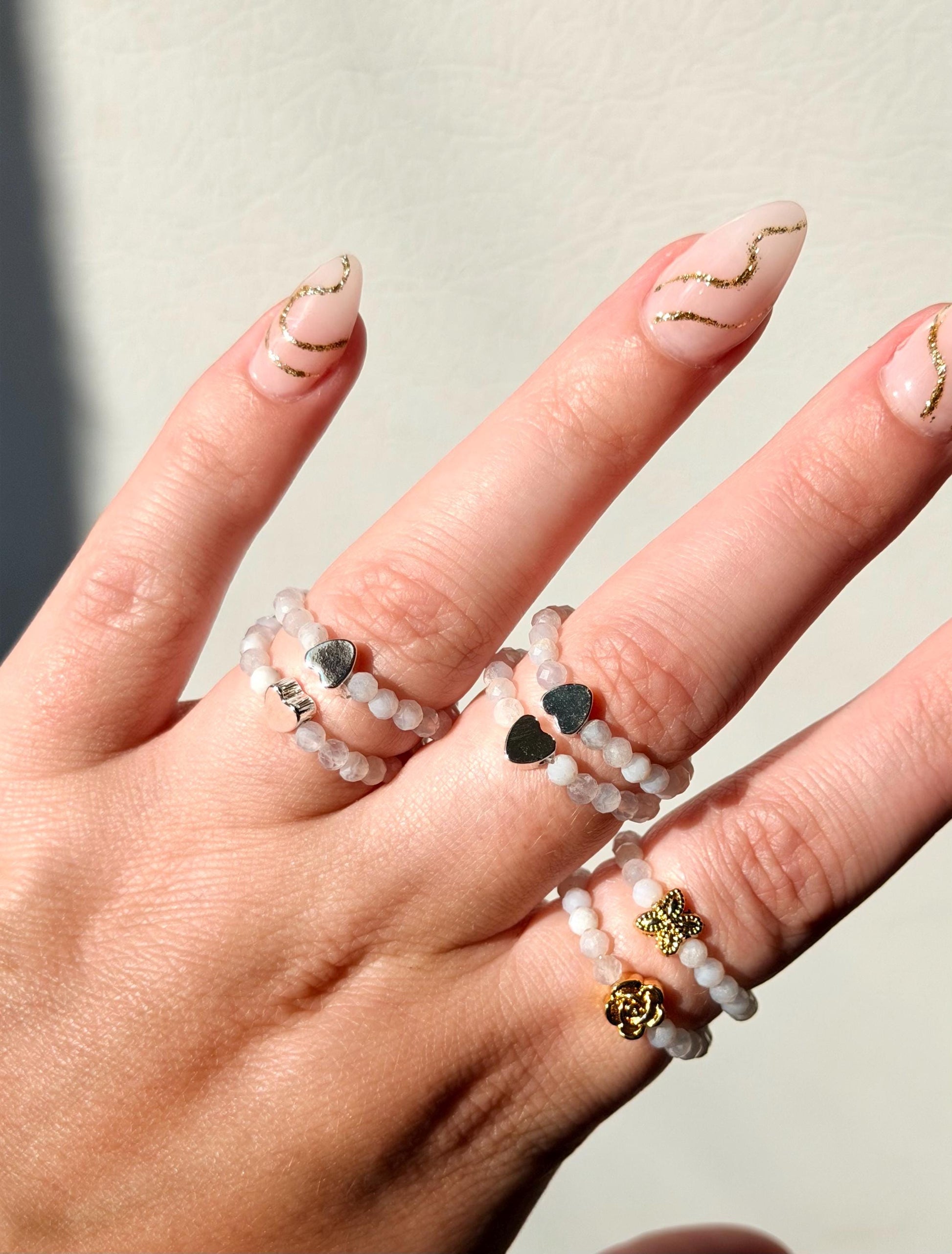 Beautiful Blue Lace Agate Beaded Ring | 2-3mm Blue Lace Agate Gemstone Ring | Beaded Gemstone Rings