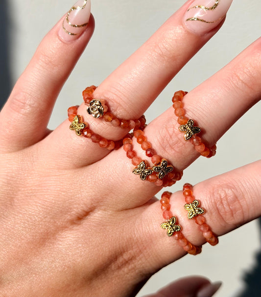 Beautiful Sunstone Beaded Ring | Sunstone Ring | Crystal Beaded Rings | Sunstone Bead Ring