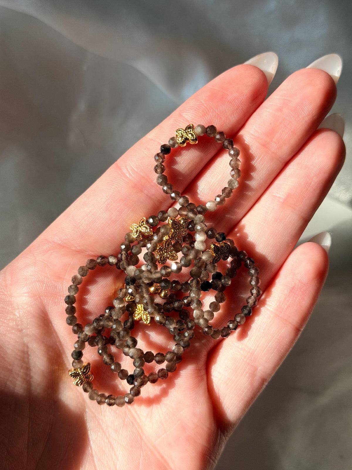 Beautiful Smoky Quartz Beaded Rings | Smokey Quartz Ring | Crystal Bead Rings