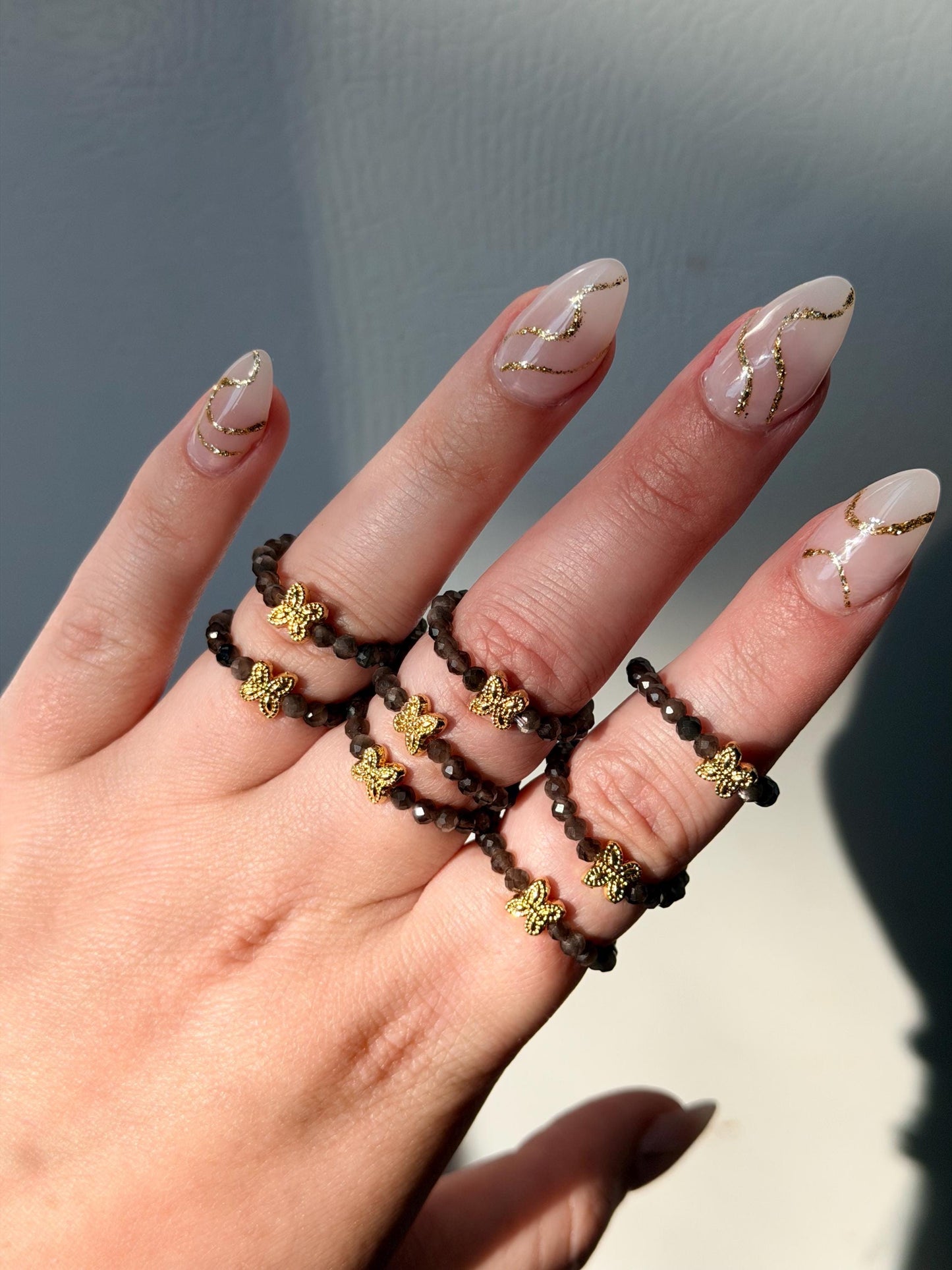 Beautiful Smoky Quartz Beaded Rings | Smokey Quartz Ring | Crystal Bead Rings