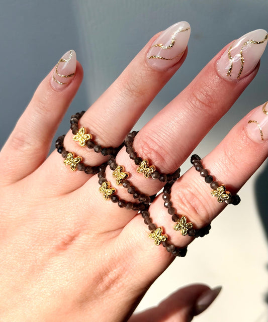 Beautiful Smoky Quartz Beaded Rings | Smokey Quartz Ring | Crystal Bead Rings
