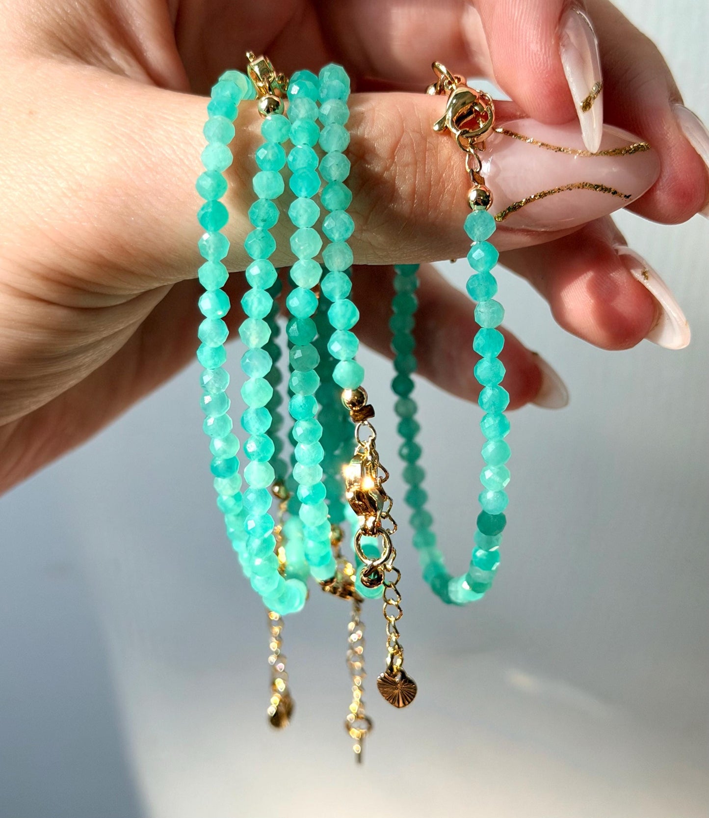 Adjustable Amazonite Bracelet | 2mm Genuine Gemstone Beaded Bracelet | Dainty Crystal Jewelry | Minimalist Healing Gift for Women