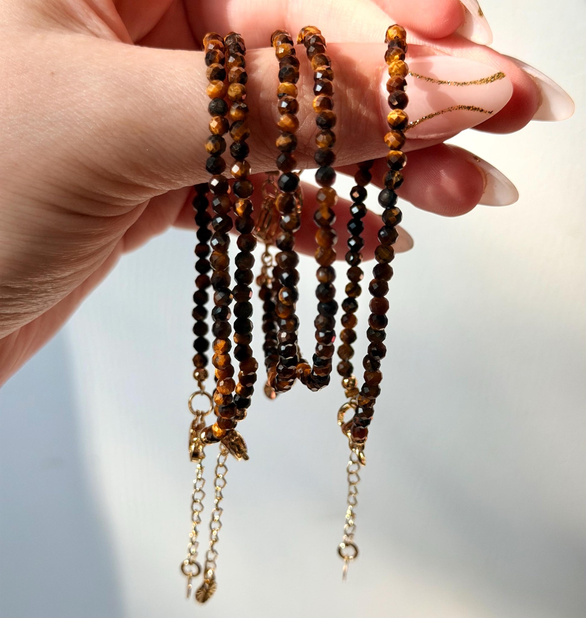 Adjustable Tiger’s Eye Bracelet | 2mm Beaded Bracelet | Tigers Eye Bracelet | Healing Crystal Jewelry