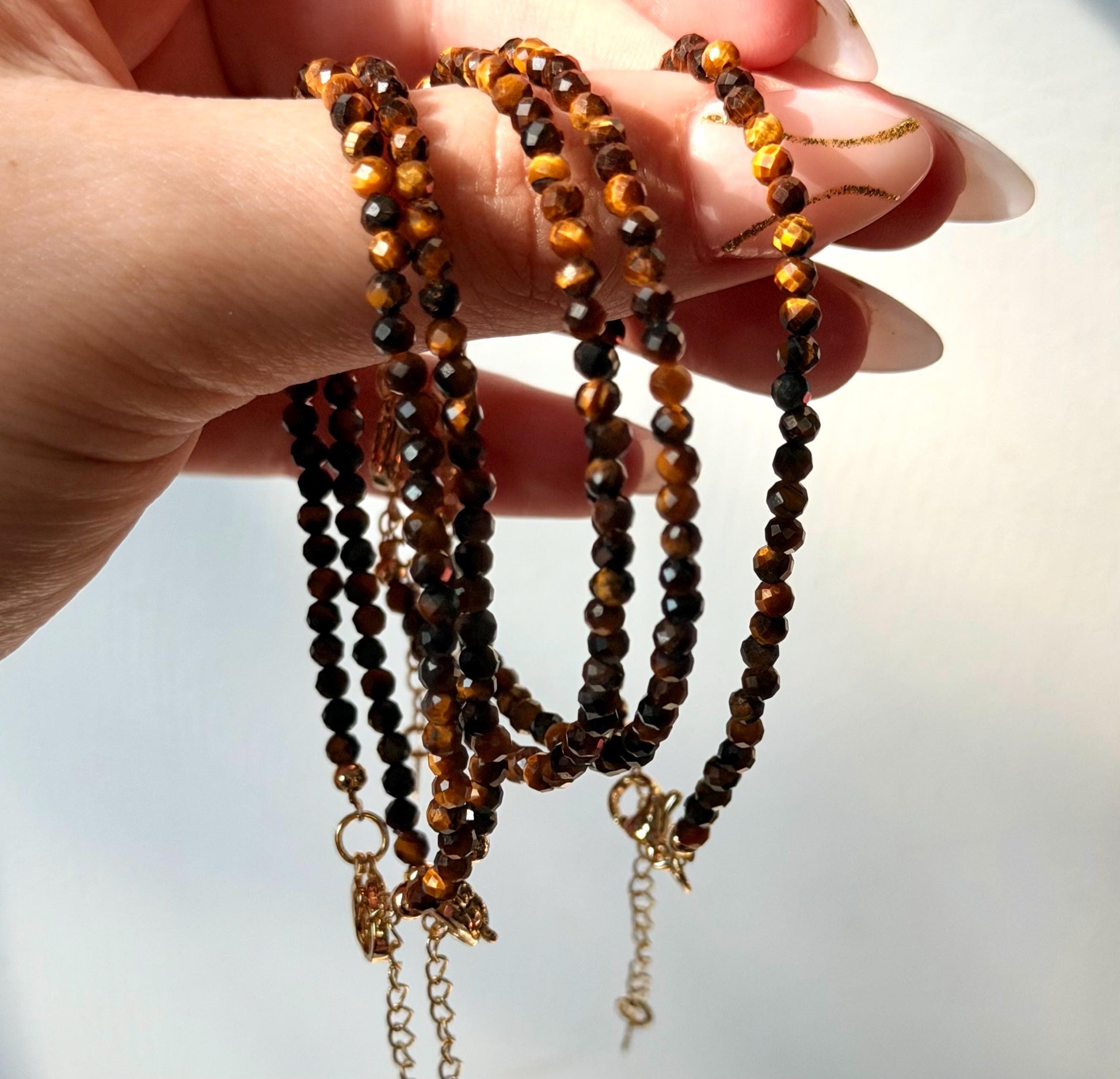 Adjustable Tiger’s Eye Bracelet | 2mm Beaded Bracelet | Tigers Eye Bracelet | Healing Crystal Jewelry
