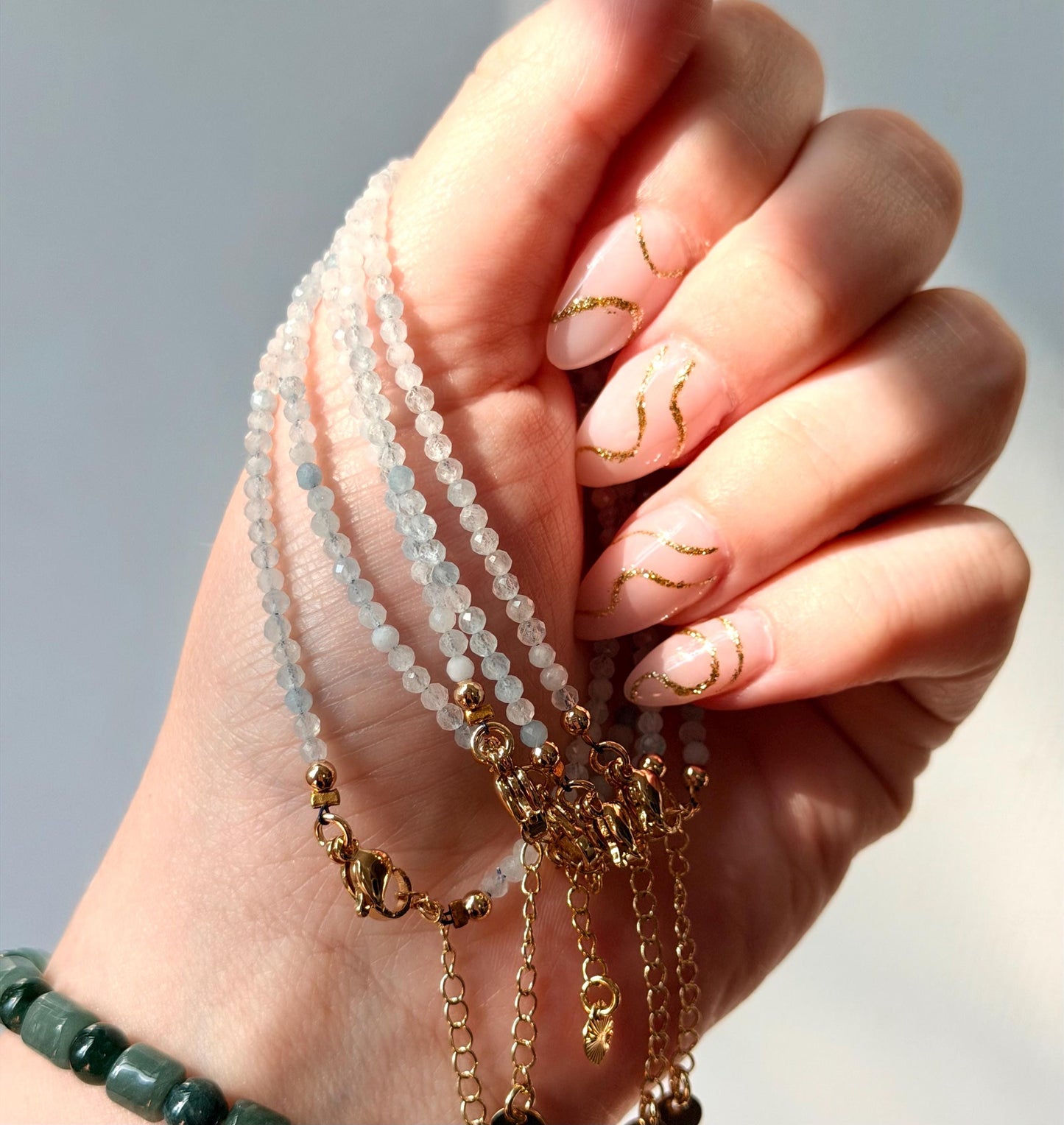 Adjustable Aquamarine Beaded Bracelet | Aquamarine Bracelet | 2mm Beads | Minimalist Jewelry for Her