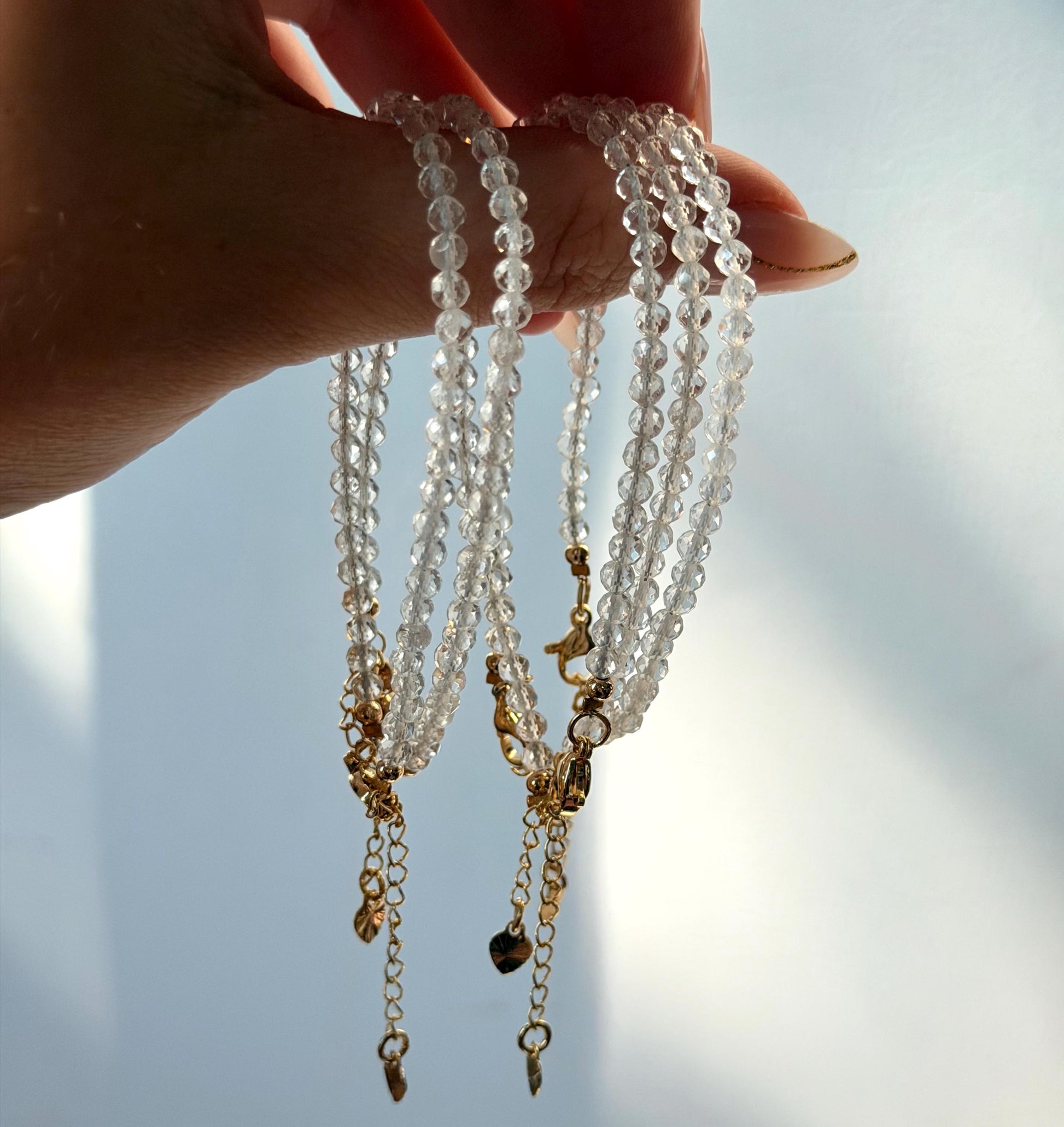 Adjustable Clear Quartz Bracelet | 2mm Beaded Clear Quartz Bracelet | Minimalist Bracelet