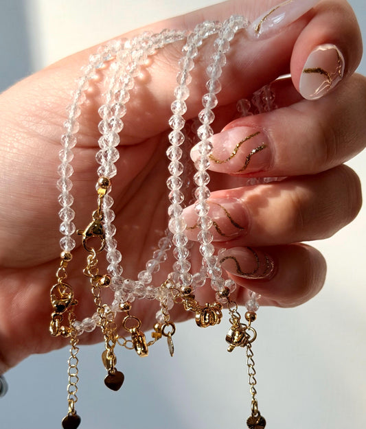 Adjustable Clear Quartz Bracelet | 2mm Beaded Clear Quartz Bracelet | Minimalist Bracelet