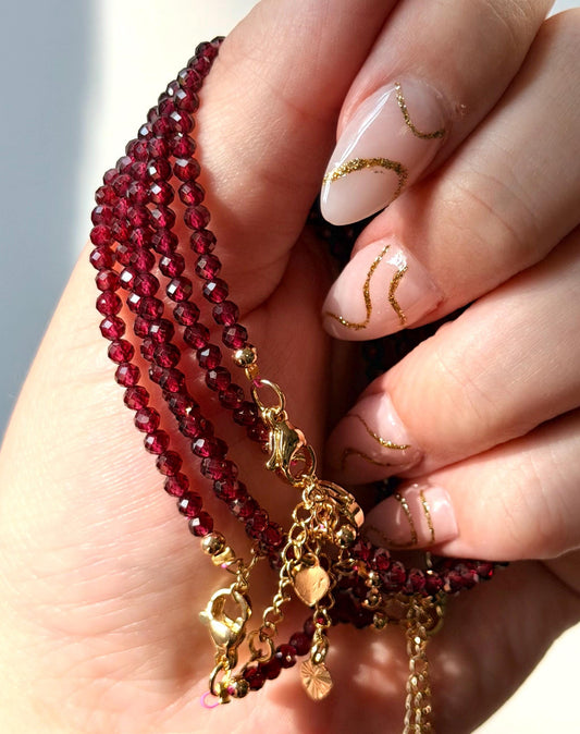 Adjustable Garnet Bracelet | 2-3mm Garnet Beaded Bracelet with Lobster Clasp |