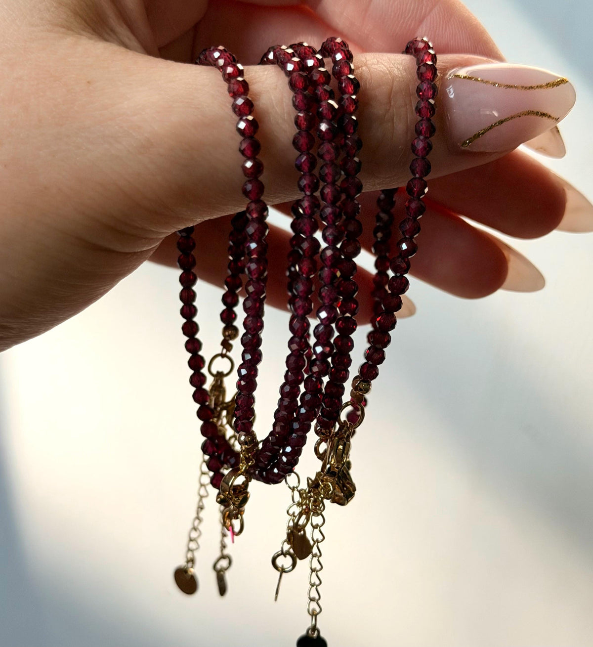 Adjustable Garnet Bracelet | 2-3mm Garnet Beaded Bracelet with Lobster Clasp |