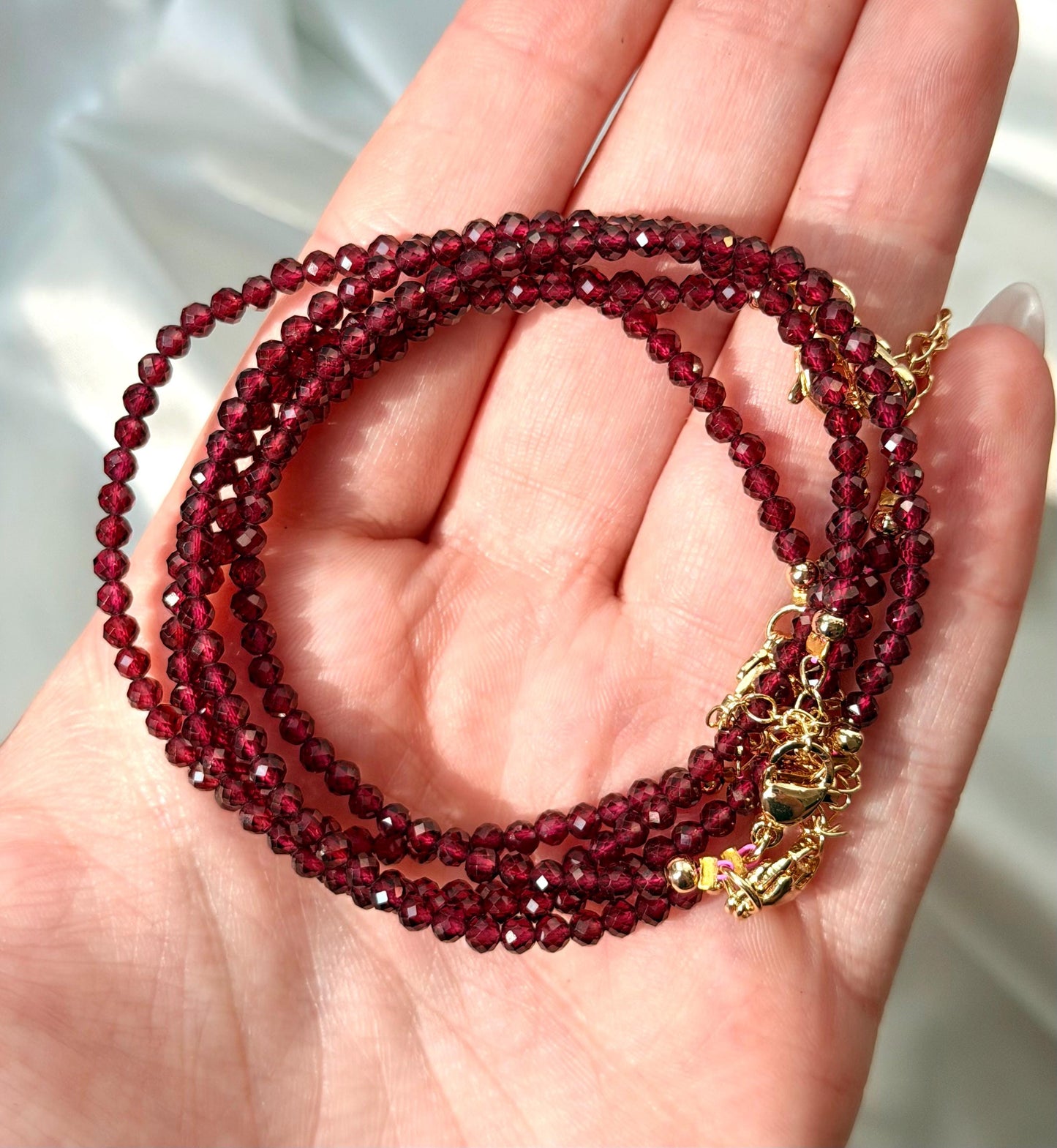 Adjustable Garnet Bracelet | 2-3mm Garnet Beaded Bracelet with Lobster Clasp |