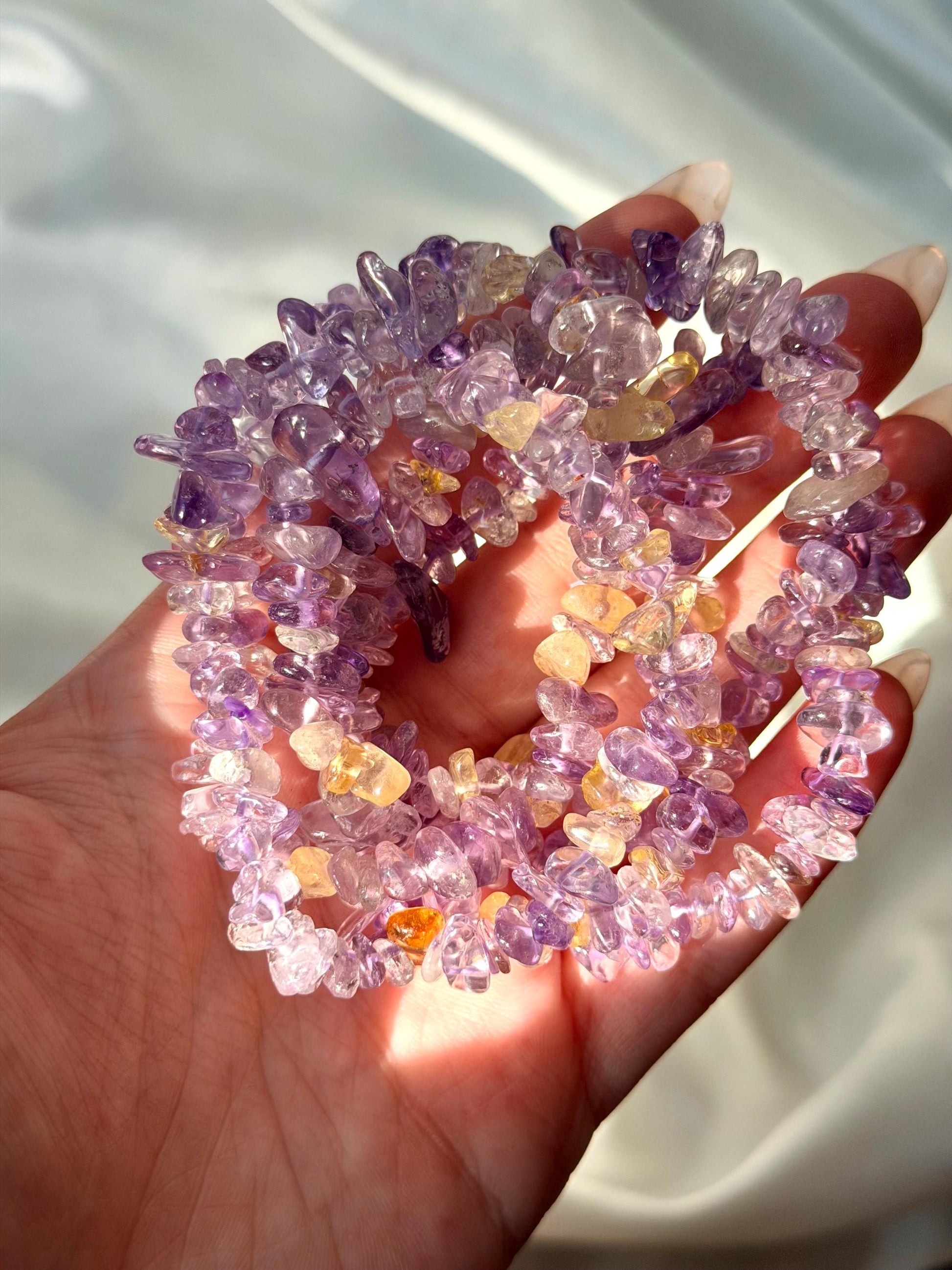Beautiful Ametrine Chip Bracelet | Amethyst & Citrine Bracelet | Crystal Chip Bracelet