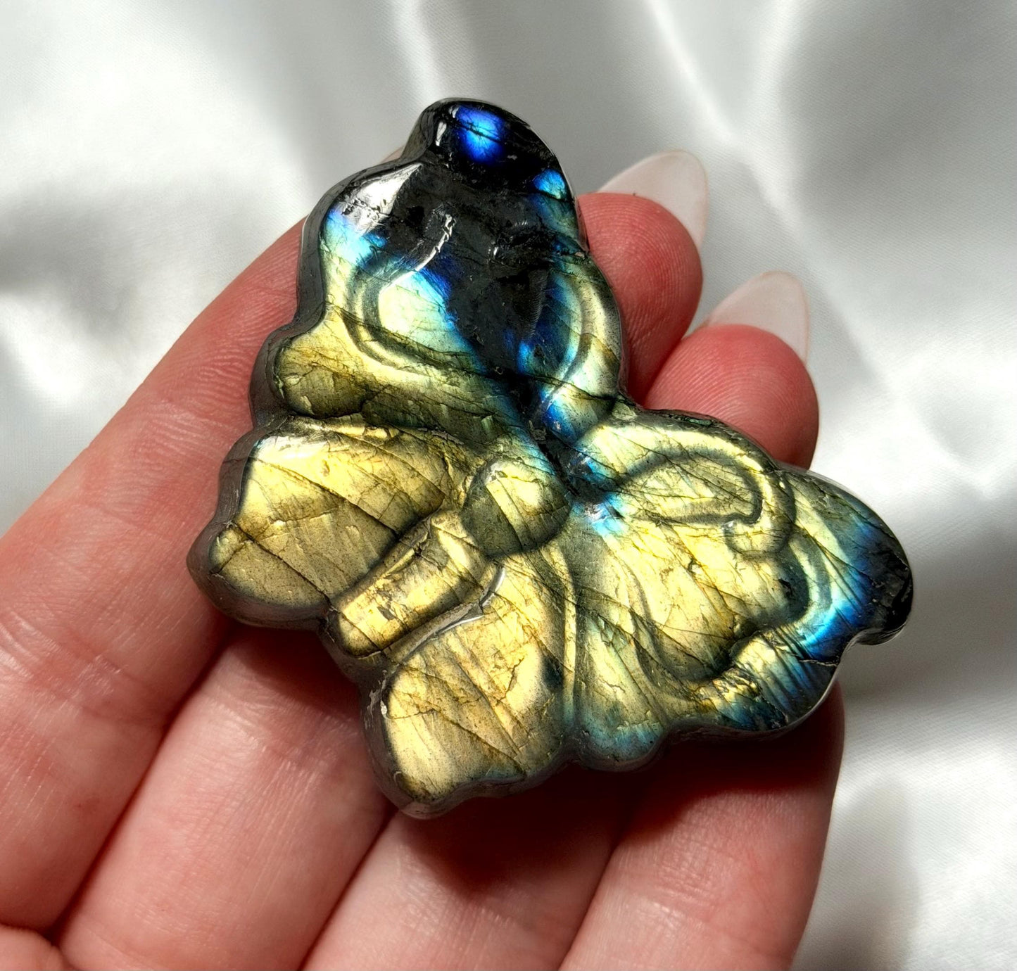 Beautiful Labradorite Butterfly Carving | Yellow Flash Labradorite Butterfly | Crystal Carvings