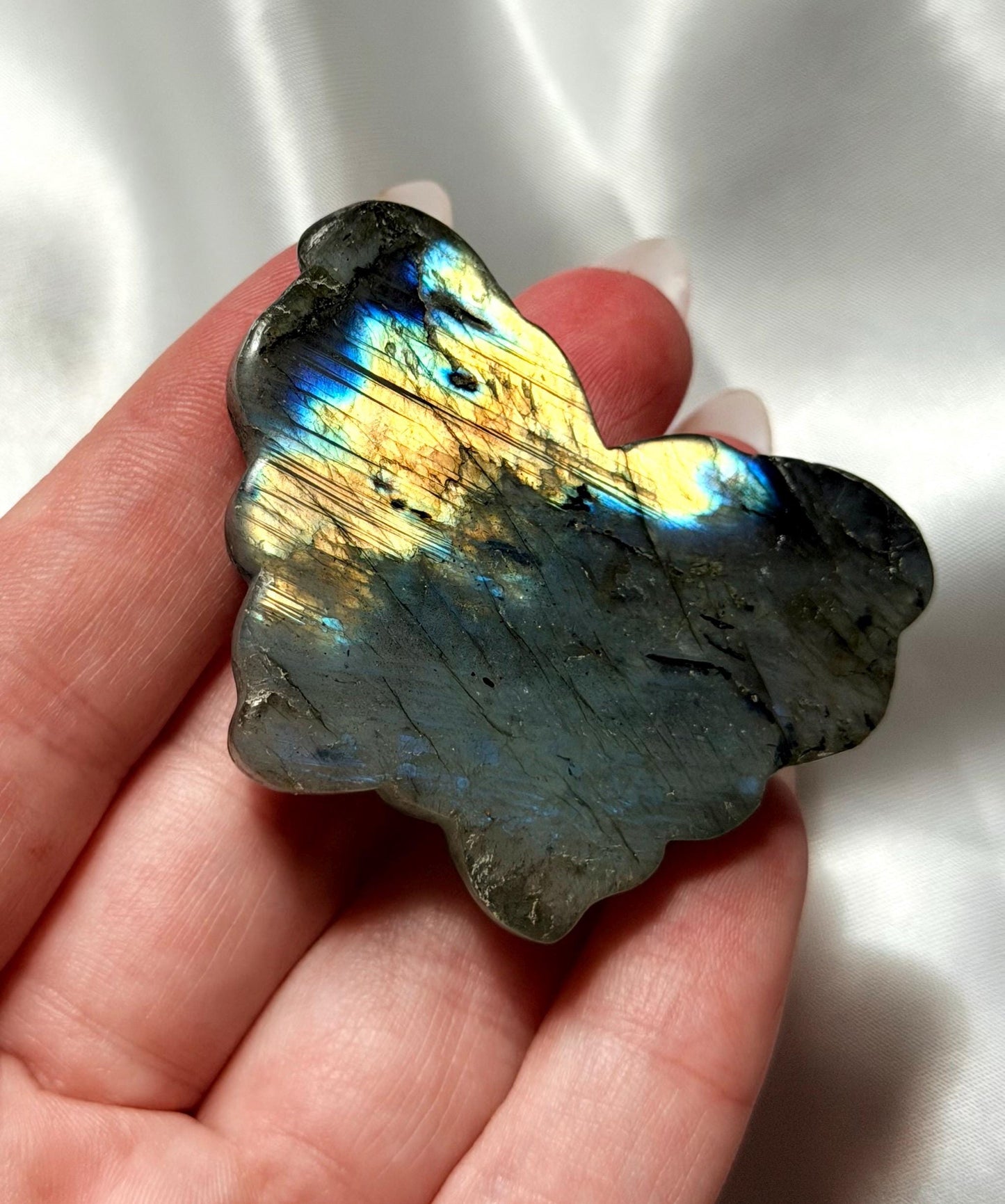 Beautiful Labradorite Butterfly Carving | Yellow Flash Labradorite Butterfly | Crystal Carvings