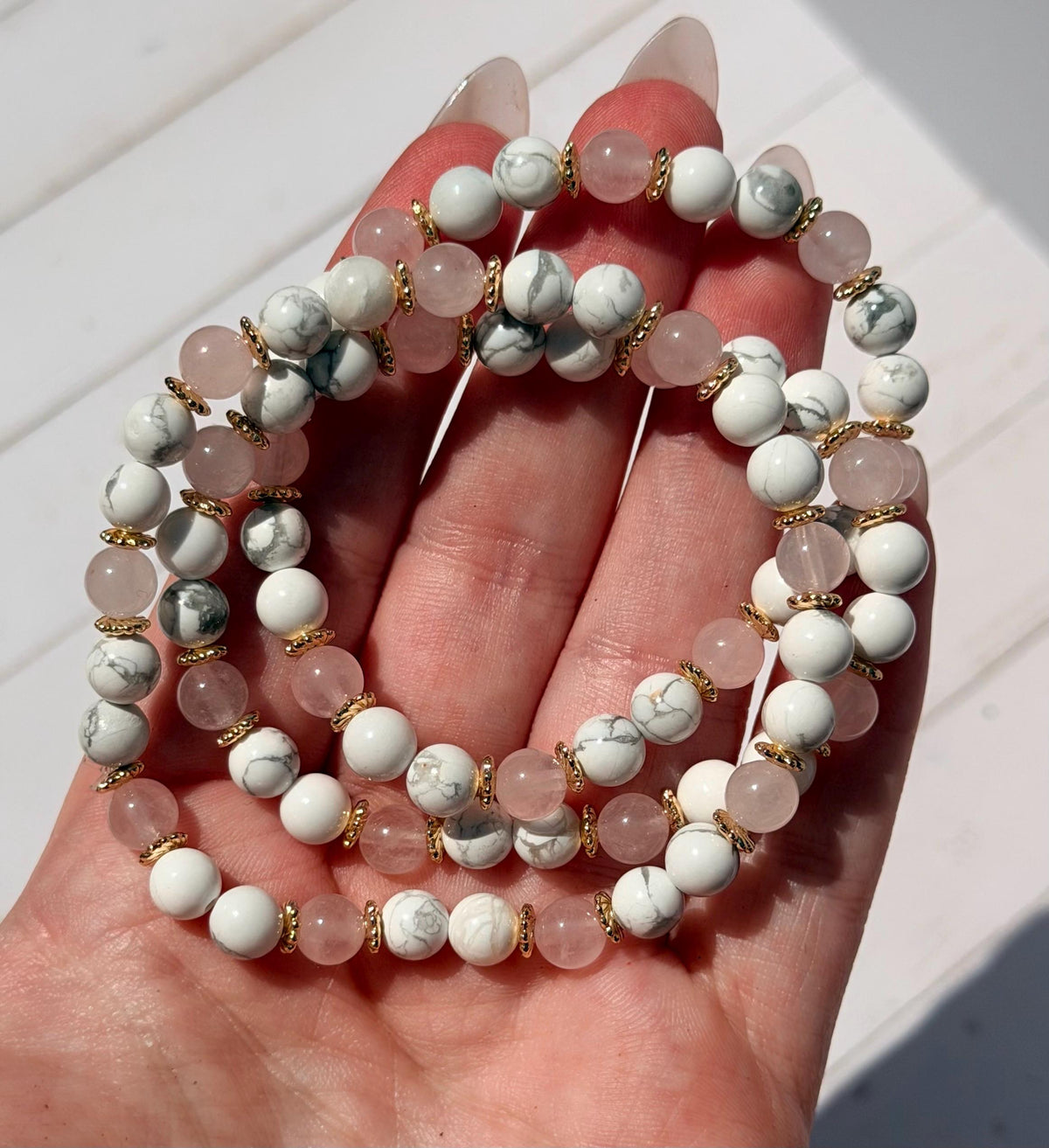 Howlite & Rose Quart Bracelet | 6mm Howlite and Rose Quartz Bracelet | Howlite Bracelet