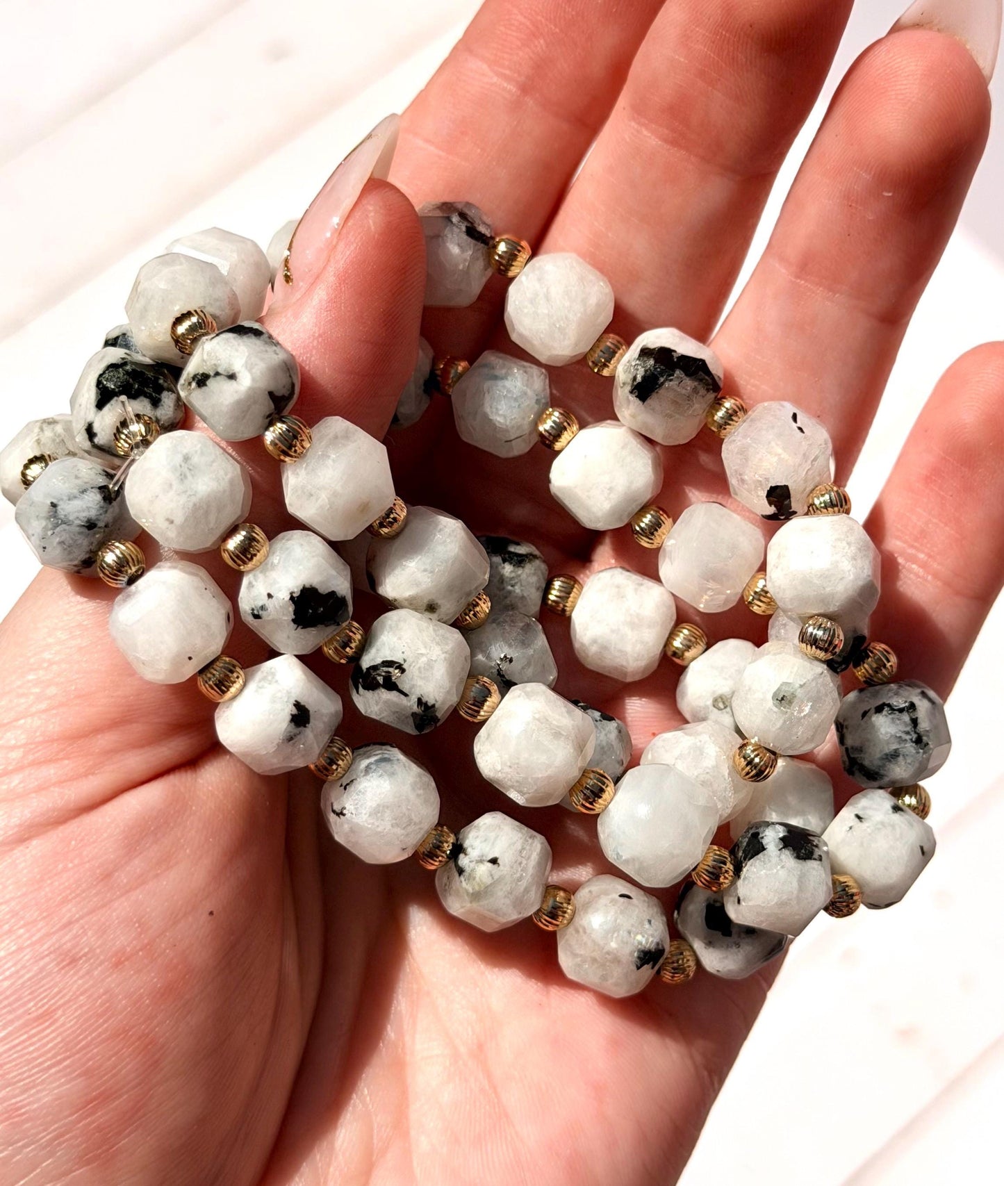 Moonstone Cube Bracelet with Gold Filled Accent Beads | Rainbow Moonstone Bracelet