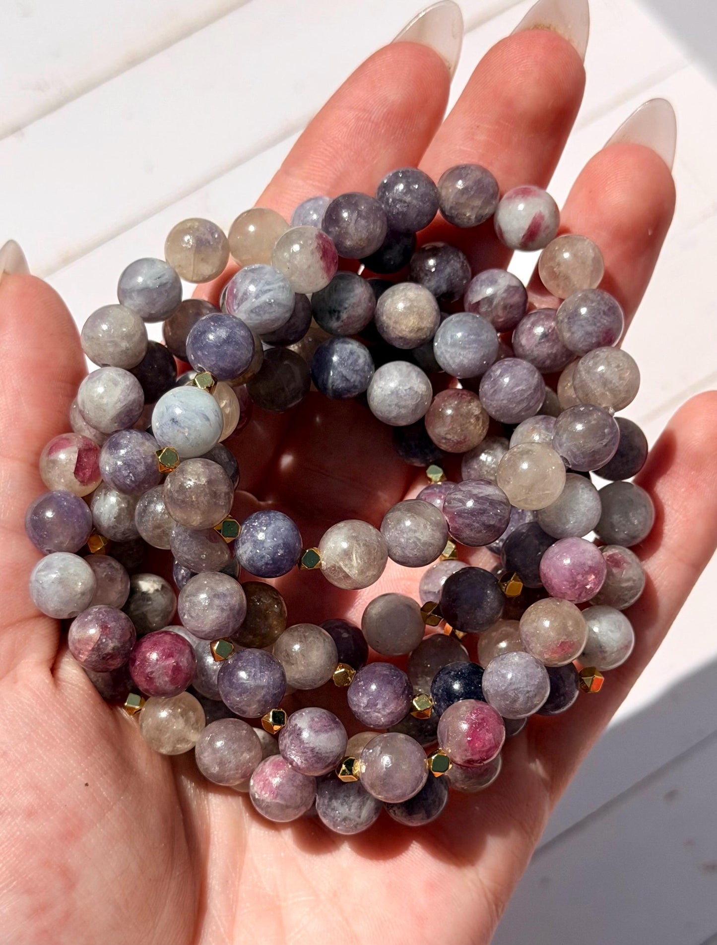 Lepidolite and Pink Tourmaline Bracelet | Lepidolite Bracelet with Gold Filled Accent Beads | Gemstone Bracelet