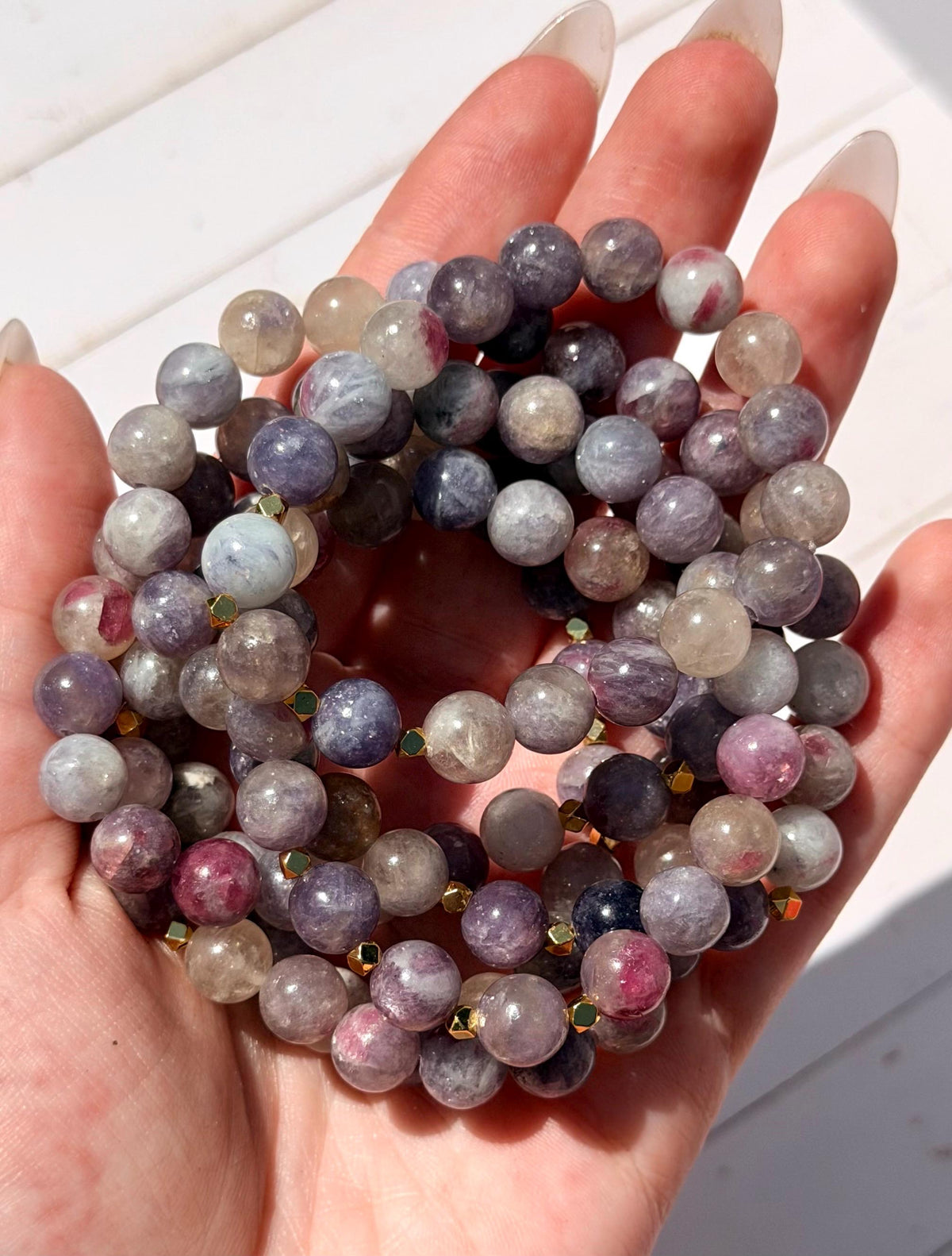 Lepidolite and Pink Tourmaline Bracelet | Lepidolite Bracelet with Gold Filled Accent Beads | Gemstone Bracelet