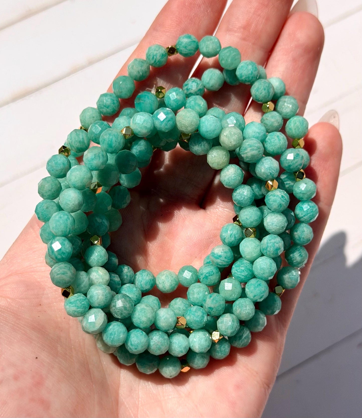 Amazonite Bracelet with Gold Plated Accent Beads | 6mm Amazonite Bracelets | Gemstone Bracelet