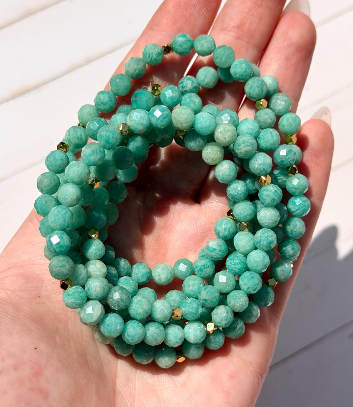 Amazonite Bracelet with Gold Plated Accent Beads | 6mm Amazonite Bracelets | Gemstone Bracelet