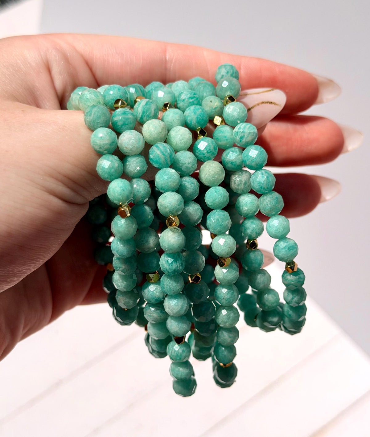 Amazonite Bracelet with Gold Plated Accent Beads | 6mm Amazonite Bracelets | Gemstone Bracelet
