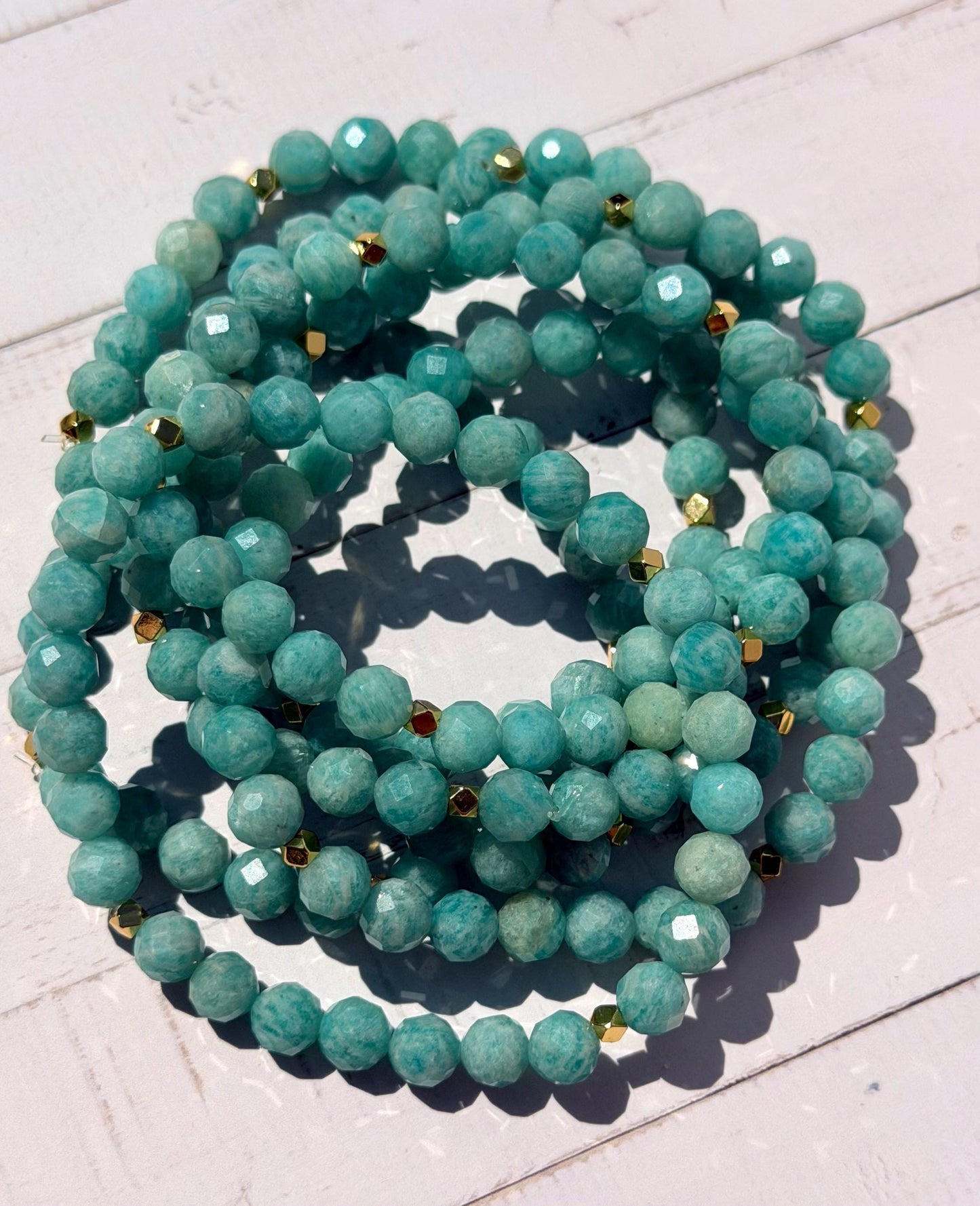 Amazonite Bracelet with Gold Plated Accent Beads | 6mm Amazonite Bracelets | Gemstone Bracelet