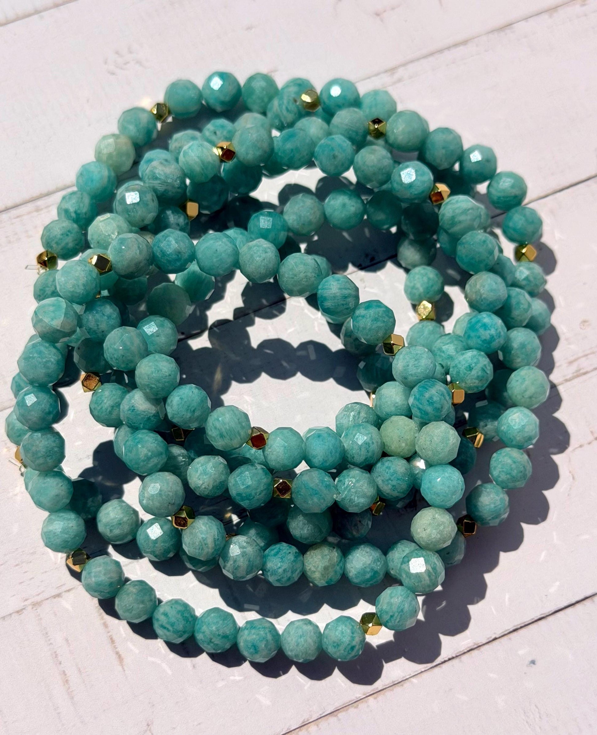 Amazonite Bracelet with Gold Plated Accent Beads | 6mm Amazonite Bracelets | Gemstone Bracelet