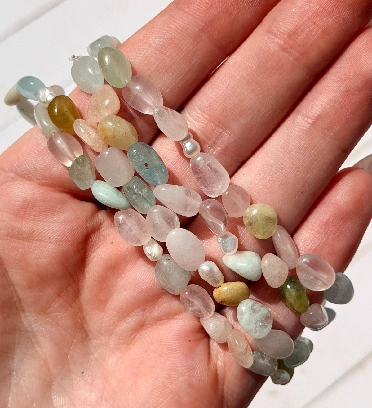 Morganite with Pearl Bracelet | Morganite Bracelet with Pearls | Stretchy Beryl Bracelet