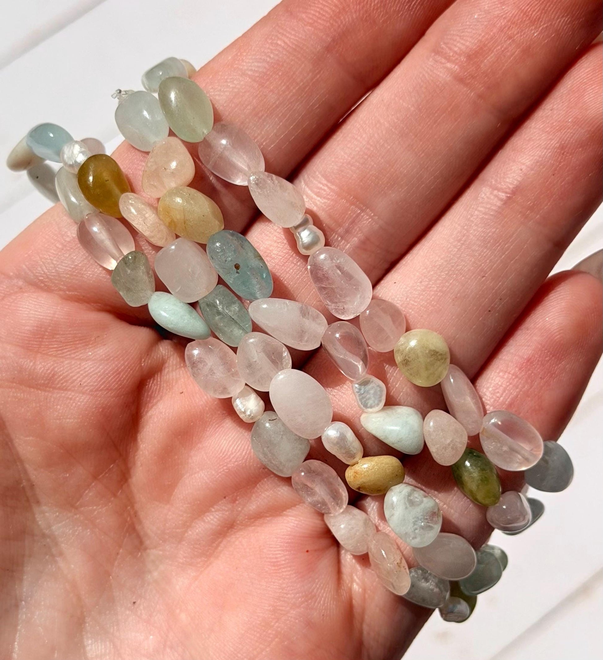 Morganite with Pearl Bracelet | Morganite Bracelet with Pearls | Stretchy Beryl Bracelet