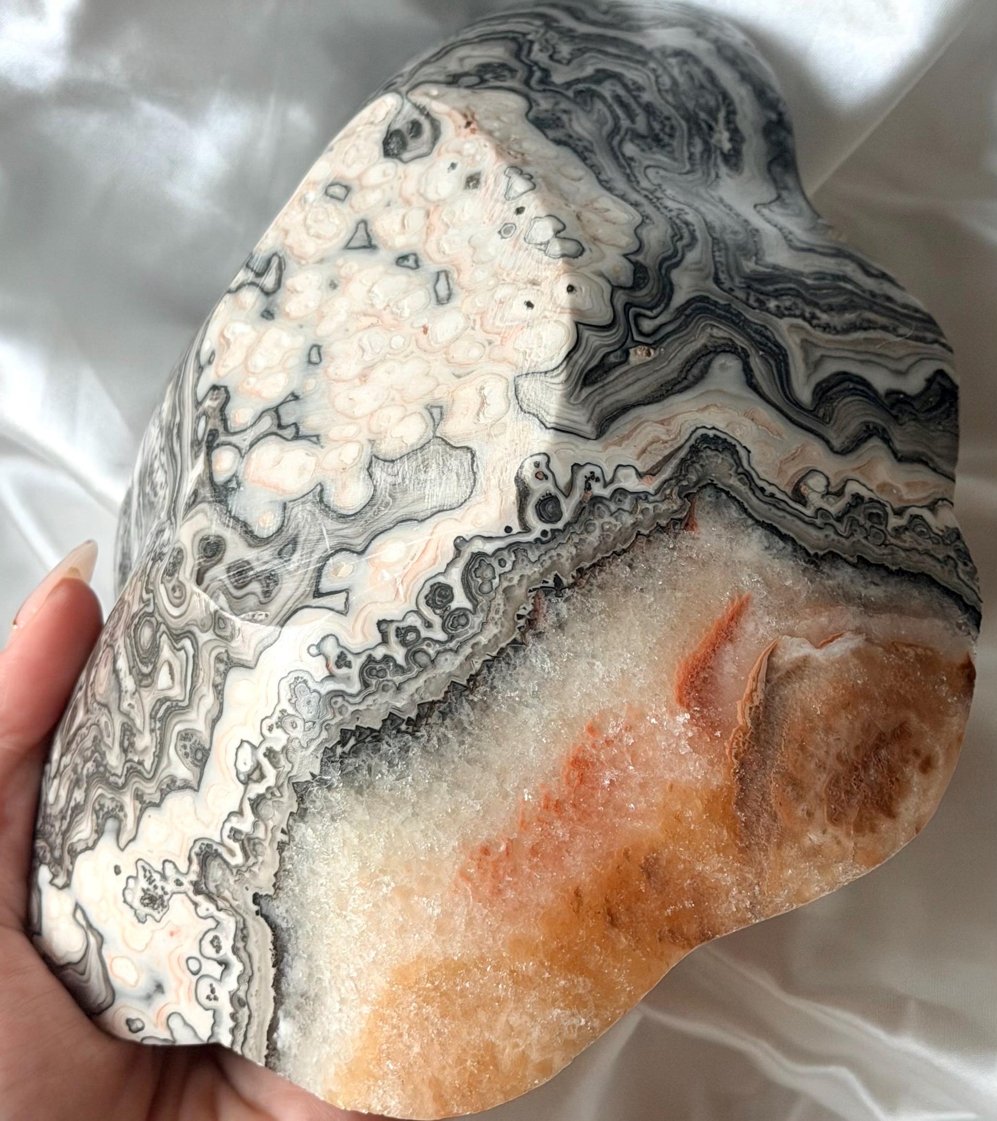 Banded Onyx with Orange Calcite Bowl | Banded Calcite Dish | Zebra Calcite Bowl | Yellow Calcite Bowl from Mexico