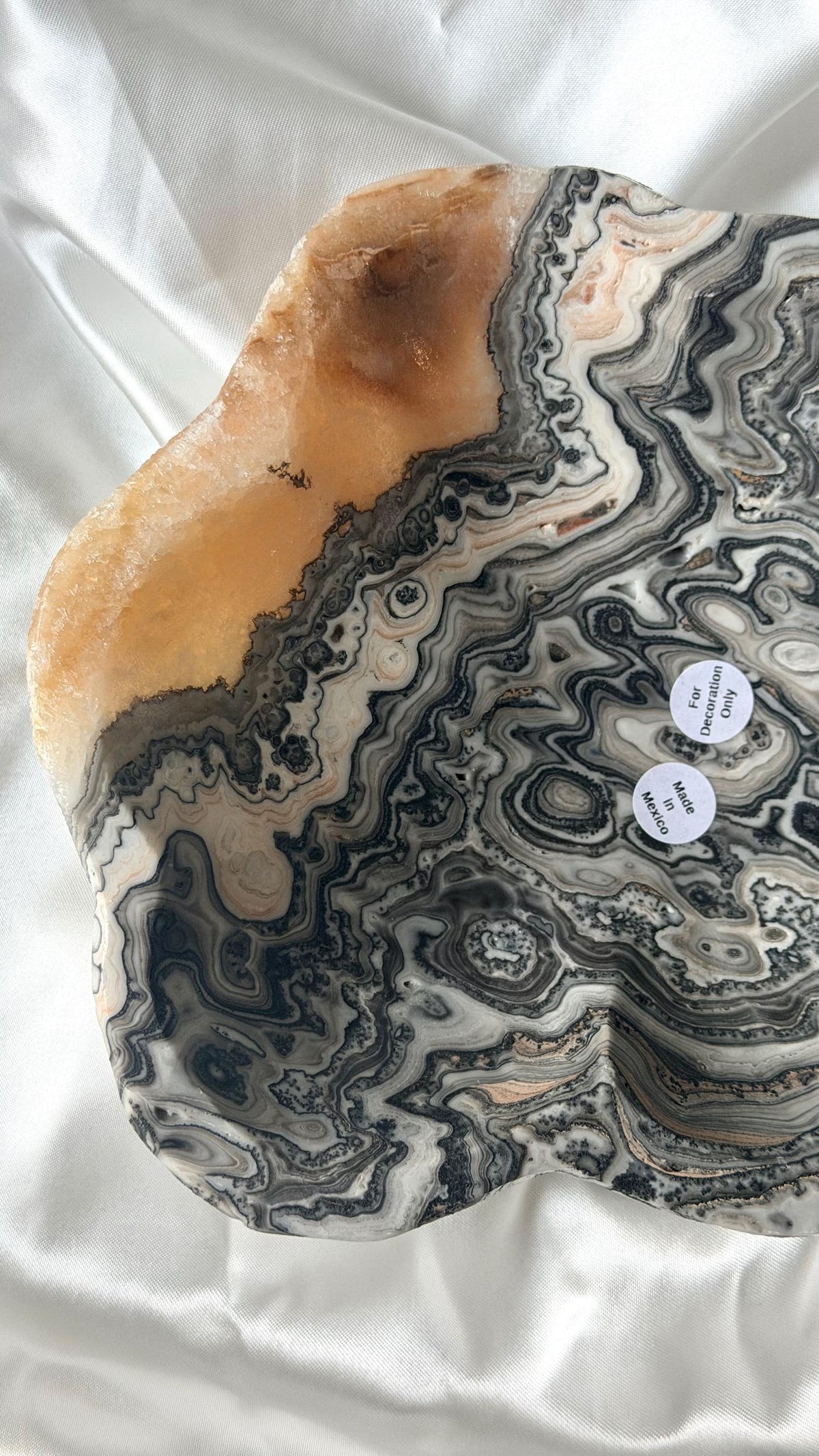Banded Onyx with Orange Calcite Bowl | Banded Calcite Dish | Zebra Calcite Bowl | Yellow Calcite Bowl from Mexico