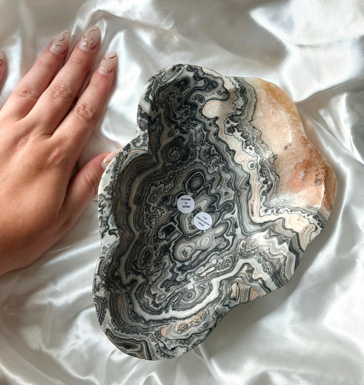 Banded Onyx with Orange Calcite Bowl | Banded Calcite Dish | Zebra Calcite Bowl | Yellow Calcite Bowl from Mexico