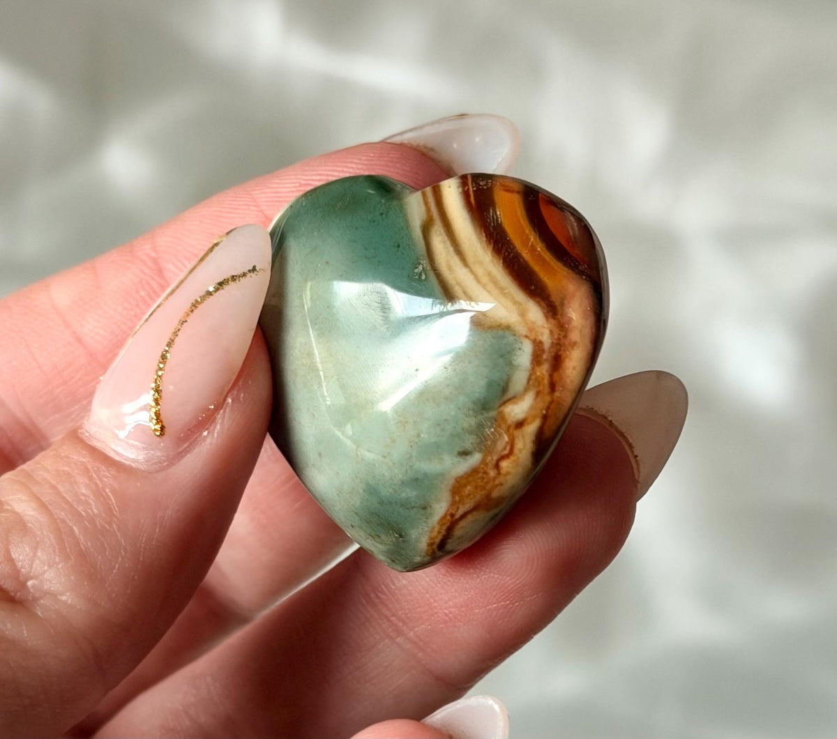 Polychrome Jasper Puffy Heart | Natural Polychrome Jasper Crystal Heart | Ocean Jasper Look | Healing Crystal | Crystal Gift