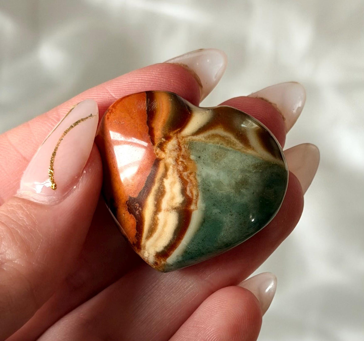 Polychrome Jasper Puffy Heart | Natural Polychrome Jasper Crystal Heart | Ocean Jasper Look | Healing Crystal | Crystal Gift