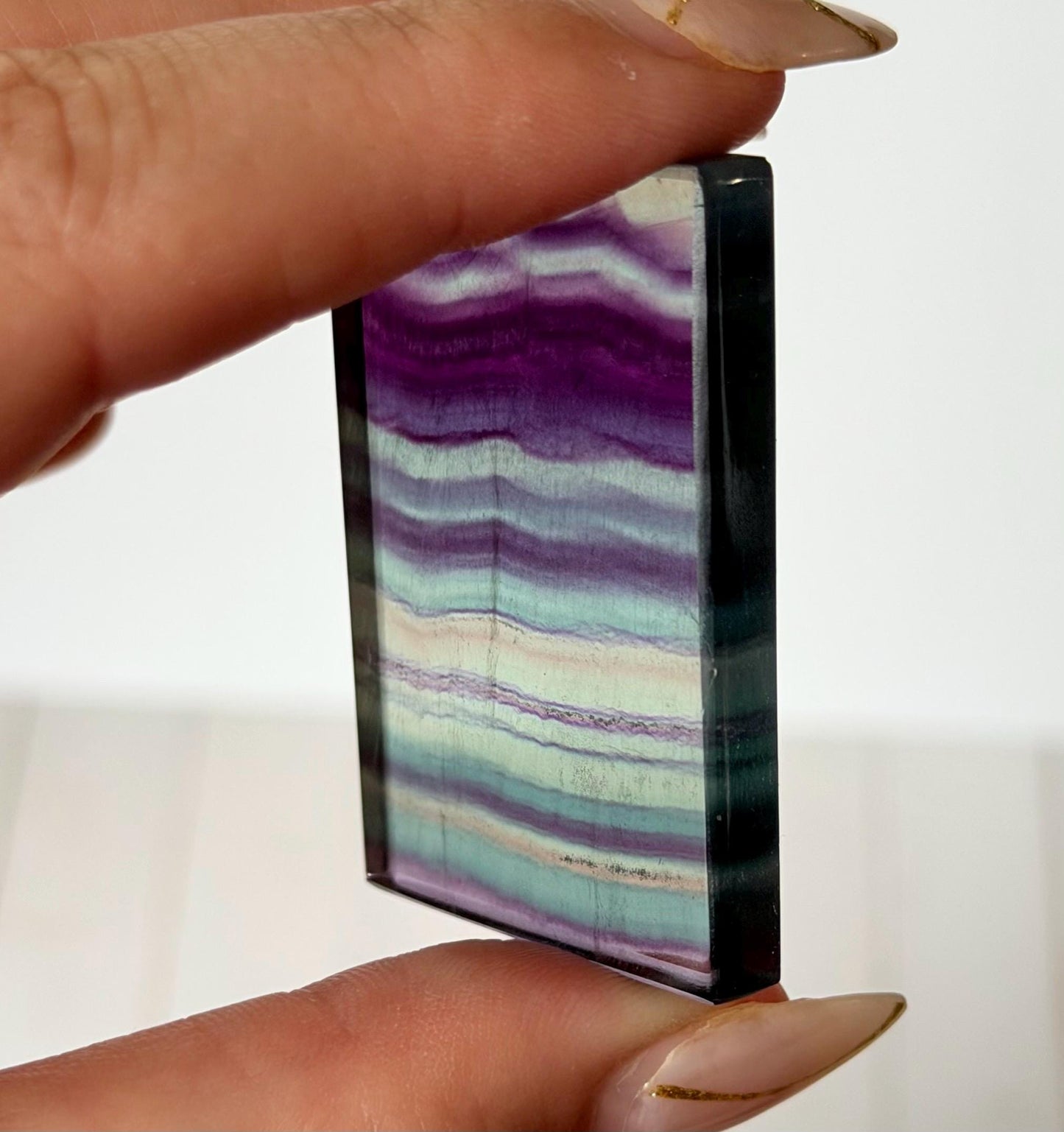 Banded Fluorite Window | Purple & Teal Fluorite Slice Fluorite Mini Slab Rectange Fluorite