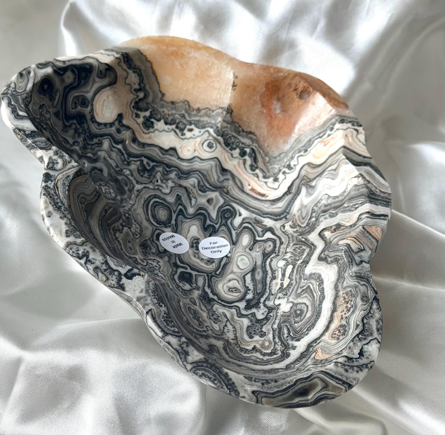 Banded Onyx with Orange Calcite Bowl | Banded Calcite Dish | Zebra Calcite Bowl | Yellow Calcite Bowl from Mexico