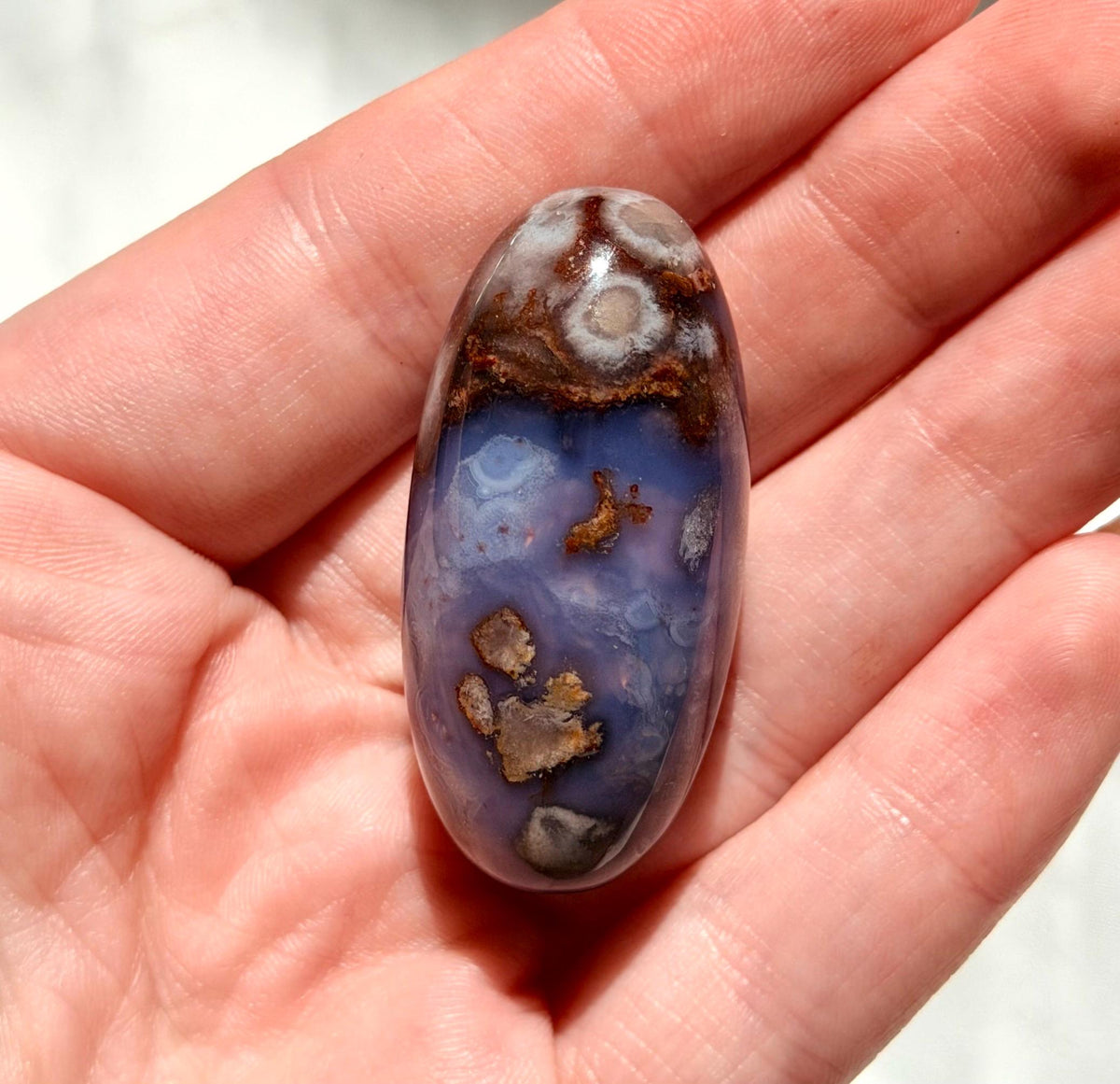 Blue Flower Agate Lingam Stone | Blue Flower Agate Shiva | Polished Crystal | Meditation Stone