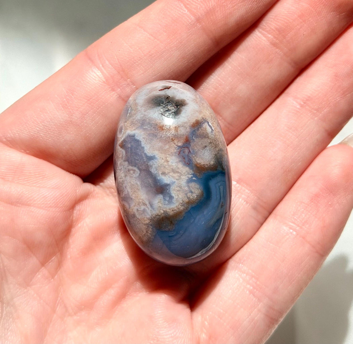 Blue Flower Agate Lingam Stone | Blue Flower Agate Shiva | Polished Crystal | Meditation Stone