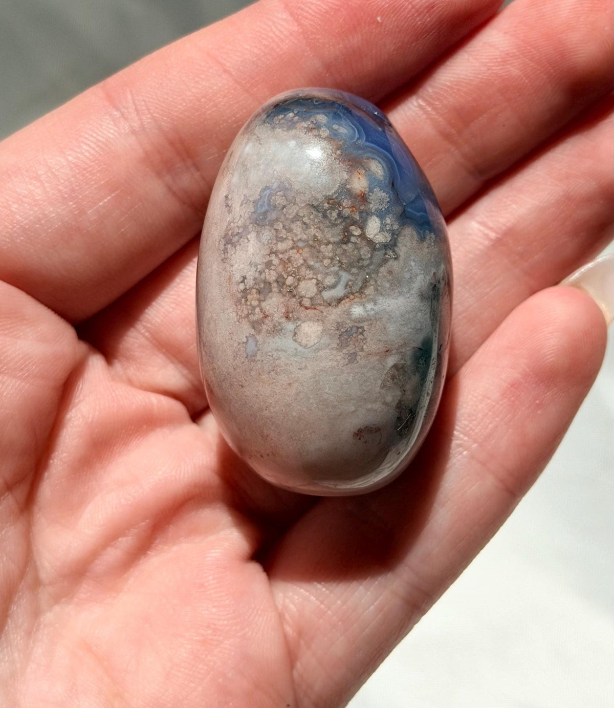Blue Flower Agate Lingam Stone | Blue Flower Agate Shiva | Polished Crystal | Meditation Stone