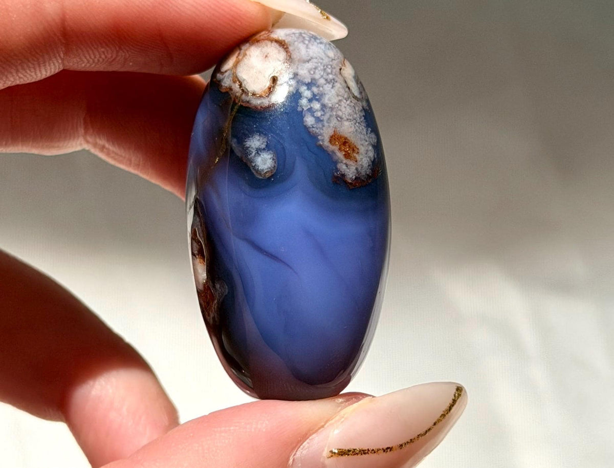 Blue Flower Agate Lingam Stone | Blue Flower Agate Shiva | Polished Crystal | Meditation Stone
