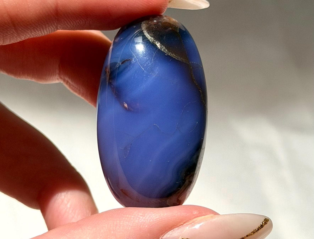 Blue Flower Agate Lingam Stone | Blue Flower Agate Shiva | Polished Crystal | Meditation Stone